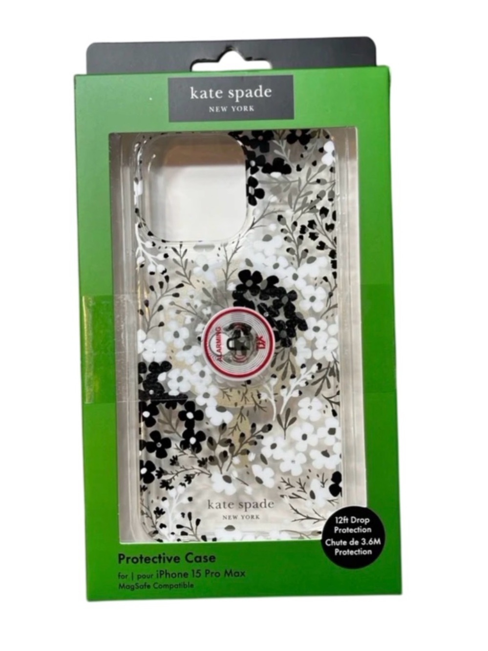 Kate Spade iPhone 15 Pro Max Protective Case Black White Clear Floral NIB
